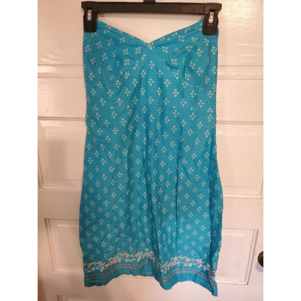 GAP Sleeveless Print Sun Dress Tie 100% Cotton, size 1 Teal With White Design